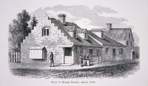 Vista da Broad Street, New York City c.1740 (litho) de School American