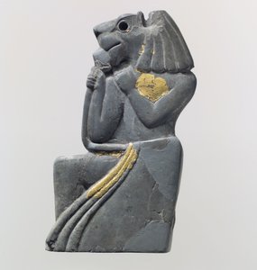 Fragmento de placa: figura de cabeça de leão ajoelhado, c.18 século AC (marfim (hipopótamo), folha de ouro) de School Anatolian