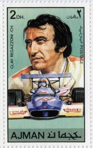 Carimbo dos EAU representando o motorista suíço Clay Regazzoni (Ne 1939).