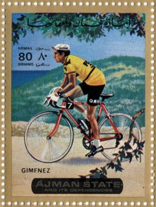 Carimbo dos EAU representando o ciclista Julio Jimenez (Ne 1934)
