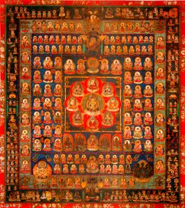 Budismo: mandala taizokai (Garbhadhatu) dito do Mundo da matriz - guache anônimo sobre seda, século VIII-IX Dim 187x164,3 cm To-Ji Kyoto, Japão de School Asian