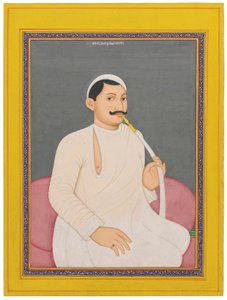 Um retrato sentado de Ram Chandra Lahiri, Dewan de Cooch Bewar (1829 - 1842, c. 1840 (pigmentos opacos aumentados com ouro sobre papel) de School Bengali