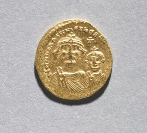 Solidus com Heraclius e seu Filho Heraclius Constantino (anverso), c.616-625 (ouro) (ver CVL 499741 para verso)