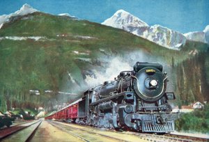 Canadian Pacific Railway no sopé das Montanhas Rochosas