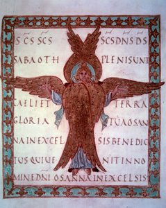 representação de um serafim em miniatura retirado do manuscrito carolíngio "Sacramentaire de Drogon", destinado a Drogon, filho de Carlos Magno. Paris do século IX, B.N.