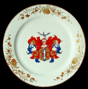 Um carregador chinês de porcelana Imari com os braços do Valckenier de Amesterdão, c.1750 (porcelana) de School Chinese