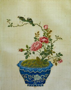 Arte China: pintura sobre flores de seda e pássaros. Anônimo de School Chinese