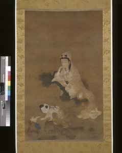 Avalokitesvara (Guanyin) sobre Lotus (tinta e cor sobre seda) de School Chinese