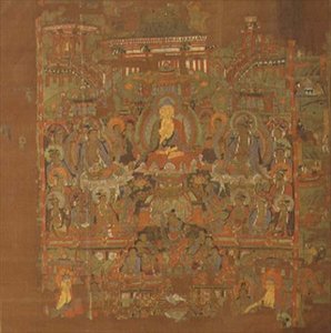 Ch.1.iii.02 Paraíso de Bhaisajyaguru, século 8-9, Tunhuang (tinta de tecido sobre seda) de School Chinese