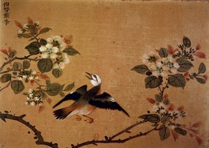 Arte chinesa: pássaro e flores. Pintura em seda do século XVI. Paris, B.N.