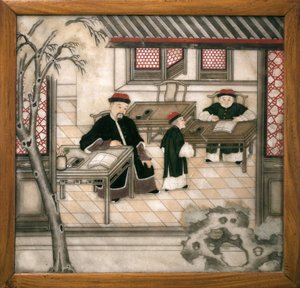 Placa de mármore decorativa representando letras em seu gabinete. Mármore pintado, Dinastia Qing (1644-1911), arte chinesa. Musee d