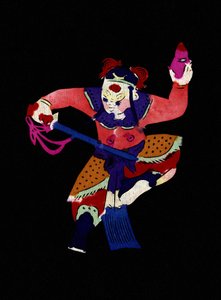 Personagem masculino da Ópera de Pekin. Corte de papel pintado ou "Jian Zhi", arte popular chinesa, Pekin. de School Chinese