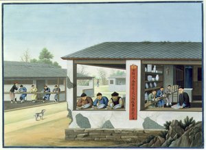 Fabrico de porcelana, decoração em azul (guache e aguarela sobre papel) de School Chinese