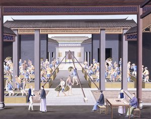 Pounding the Tea, c.1800 (desenhos a guache em papel pesado nativo) de School Chinese