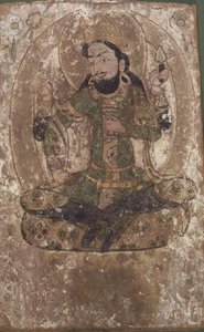 Roustem, o Deus da Seda, Turquestão Chinês, séculos VI-VII a.C. (pintura em painel de madeira) de School Chinese