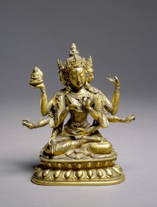 Usnisavijaya sentado, dinastia Qing (bronze com douradura e malaquite) de School Chinese