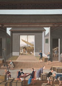 Produção de chá, c. 1820 (aguarela e tinta dourada sobre seda aplicada sobre papel) de School Chinese