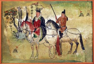 Os Cavalos Celestiais de Ferghana Manuscrito Tibetano por Touen Houang de School Chinese