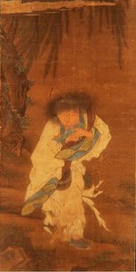 O Han Shan Imortal (tinta e cor sobre seda) de School Chinese
