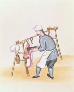 The Meat Seller, de um livro sobre as chamadas de rua de Pequim, c.1785 (aguarela e guache em papel) de School Chinese