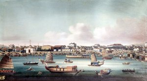 O porto de Cantão (China) por volta de meados do século XIX. Pintura chinesa anónima.