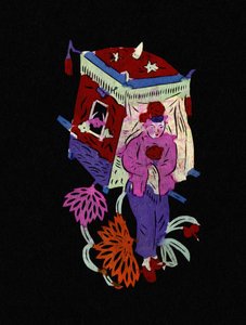 Palanquim tradicional com uma jovem rapariga. Corte de papel pintado ou "Jian Zhi", arte popular chinesa, Pekin. de School Chinese