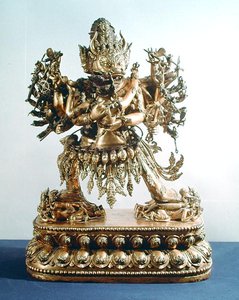 Vajrabhairava, aspecto de Yamantaka, o guardião da lei, Dinastia Qing de School Chinese