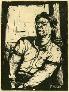 O prisioneiro de guerra de Wang Shu-i. Gravura em madeira, em "Woodcuts of war-time China 1937-1945", Xangai de School Chinese