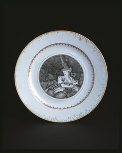 Prato branco rodeado de ouro e vermelho com mulher (porcelana) de School Chinese