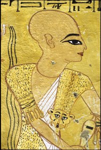 Antigo Egipto, Pintura mural Túmulo de Inherkhau, Tebas, Túmulo dos Nobres, 20ª dinastia, Um sacerdote a servir libações a Inherkhau (foto) de School Egyptian