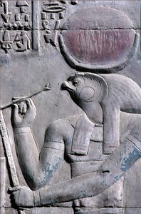 Egipto antigo, Pintura/gravura mural, Hórus escreve num rolo de papiro, Templo de Sebek e Hórus, Kom Ombo (foto) de School Egyptian