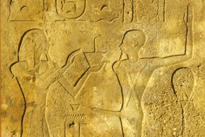 Antigo Egipto, Pintura/gravura mural, Templo de Karnak/Luxor, Hatshepsut oferece incenso ao Deus Min de School Egyptian