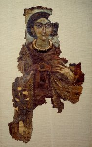 Coptic Art: Sudário de mulher chamada senhora com a cruz an seee. Pintura em tela de linho (século IV d.C.) Antinoe.