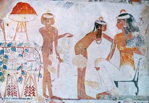 Pintura tumular egípcia representando os preparativos para o festival de School Egyptian