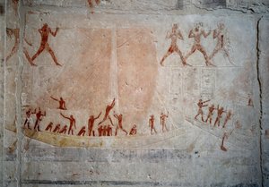 Antiquite egípcio: um veleiro. Relevo calcário da Capela de Mastaba de Akhethetep em Saqqara. 5ª dinastia (cerca de 2500-2350 AC) 2300 AC. Paris, Museu do Louvre de School Egyptian
