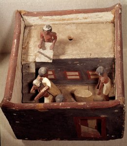 Antiquite egípcio: modelo de sótão com escribas registrando o preço dos grãos. Feito em madeira pintada. 12ª dinastia, Império Médio (2033-1710 a.C.). De Assiut. Dim. 0,32x0,44 m. Museu do Louvre, Paris. de School Egyptian