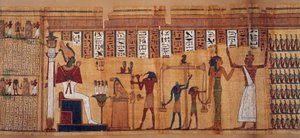 Antiquite egípcia: a pesagem das almas, papiro do Livro dos Mortos de Chahapiimou, superior dos astrônomos de Amon. Período Ptolemaico (332-30 AC) Cerca de 500-100 AC Paris, Museu do Louvre