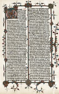 Cópia de uma página do Evangelho de São Marcos, tradução de Wycliffe da Bíblia para inglês em c.1400 (impressão) de School English