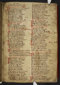 Harley MS 2558 f.8r, Novele cirurgerie, excerto (365 linhas). Uma colecção de receitas médicas em verso anglo-normandês (vellum) de School English