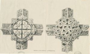 Interior da Catedral de Lichfield - Folha Esculpida: litografia, nd [?19 cent] (estampado) de School English