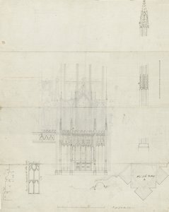 Interior da Catedral de Lichfield - Retábulos ao Altar: desenho a pena, sd [c 1780] (desenho) de School English