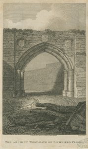 Lichfield - Ancient West Gate of The Close: gravura, nd [c 1805] (imprimir) de School English