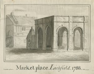Lichfield - Market Place: desenho em sépia de School English