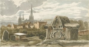 Lichfield - Túmulo antigo no cemitério de São Miguel: pintura aquarelada, nd [?19 cent] (pintura) de School English