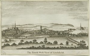 Lichfield - Vista Sudoeste: gravação em chapa de cobre, nd [fim do 18º cêntimo] (imprimir) de School English