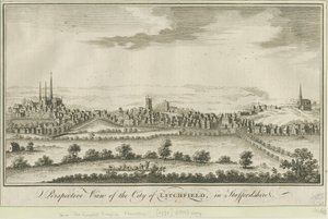 Lichfield - Vista Sudoeste: gravura, nd [1771] (imprimir) de School English
