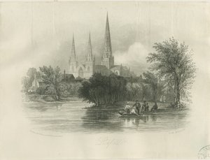Catedral de Lichfield - Vista Sudoeste: gravura (vinheta), nd [c 1842] (imprimir) de School English