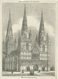 Catedral de Lichfield - Frente Oeste: xilogravura, nd [?19 cent] (estampado) de School English