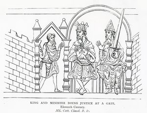 MS Cott. Claud B IV King e ministro fazendo justiça em um portão de School English