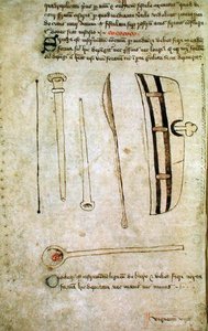 Ms Hunter 112 f.44v de "Speculum Phlebotomiae" de John Arderne, c.1349-1450 (caneta e tinta sobre velino) de School English